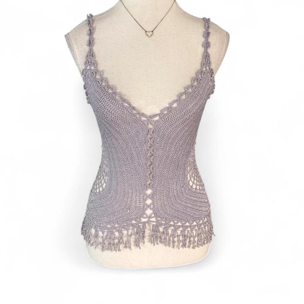 Y2K Fairy Beaded pearl fringe detail liliac purple lace 2000 tank top size small
